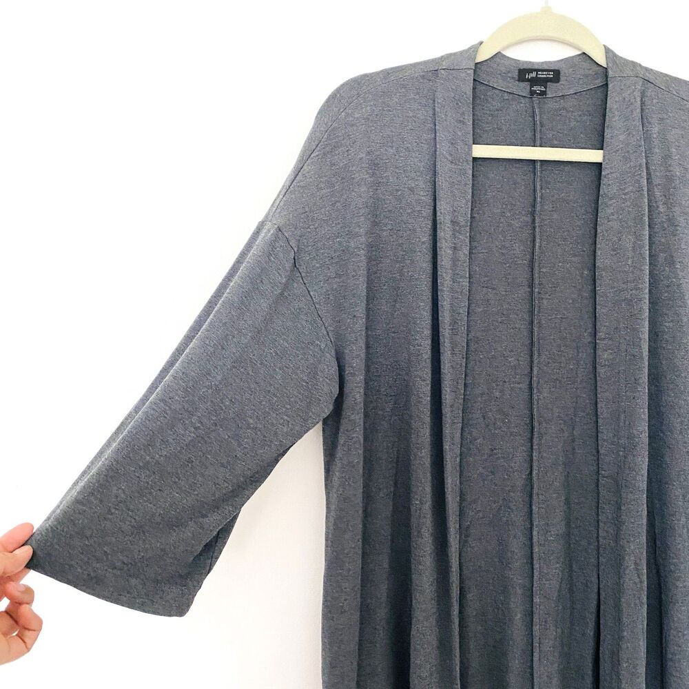 J Jill Wearever Collection Gray Open Long 3/4 Sleeve Stretchy Cardigan Sz XL - Picture 11 of 12
